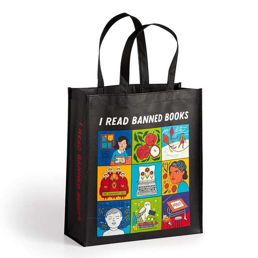 Galison I Read Banned Books Reusable Shopping Bag - Environmentally Friendly Lightweight Reusable Shopping And Grocery Bag cover image