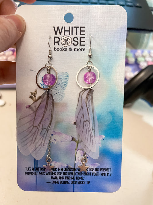 Butterfly Wing Earrings Purple - Handmade