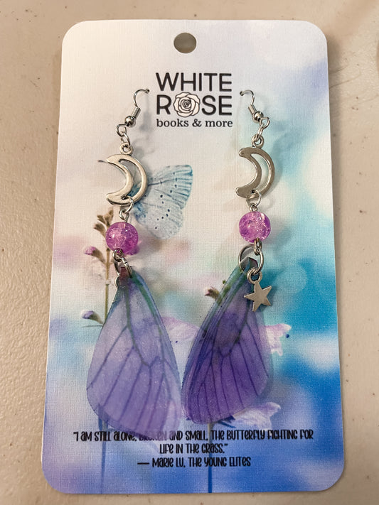 Butterfly Wing Earrings Purple - Handmade