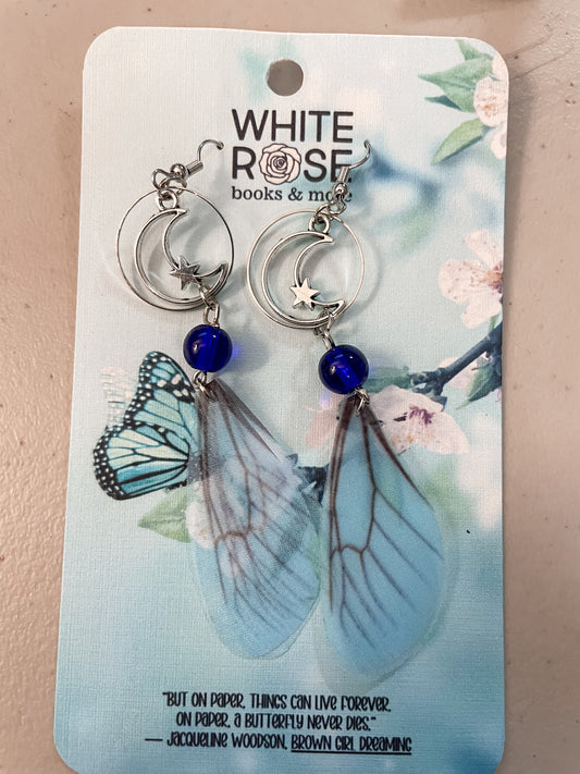 Butterfly Wing Earrings Blue - Handmade