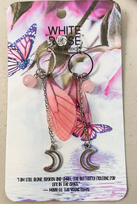 Butterfly Wing Earrings Pink - Handmade
