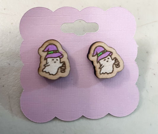 Cute Witch Ghost Earrings | Hand painted Wooden Earrings (Copy)