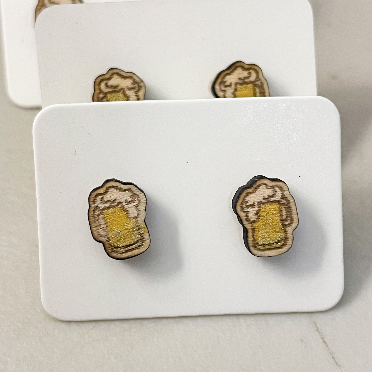 Tiny Beer Brew Stud Earrings | Hand painted Wooden Earrings