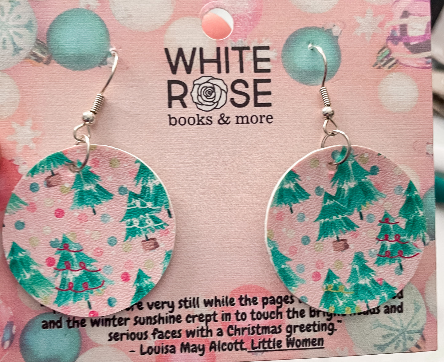 Pink Christmas Tree Circle Earrings | Faux Leather Earrings