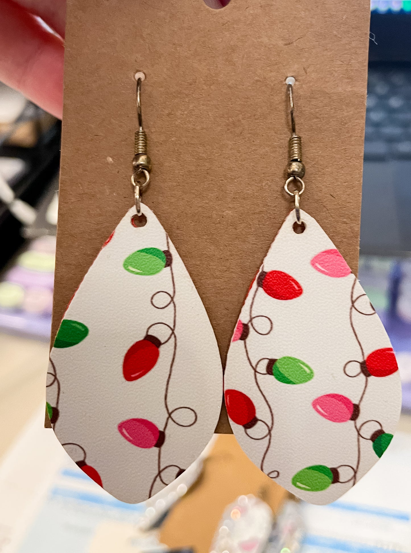 Christmas Lights dangle Earrings | Single Layer Faux Leather