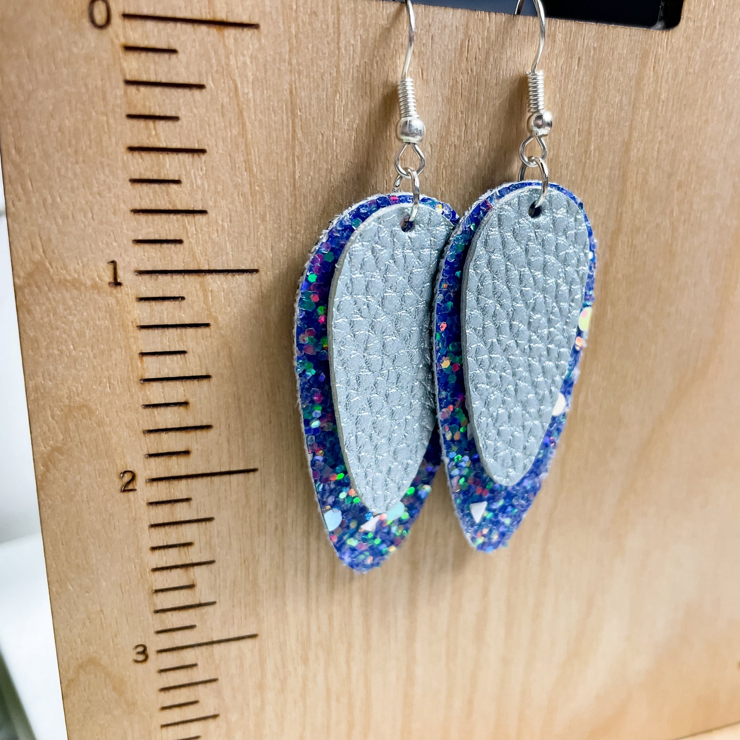 Blue and Silver Totally 90s | Stephanie Style Dangle Earrings | Layered Ovoid/Oval Shape